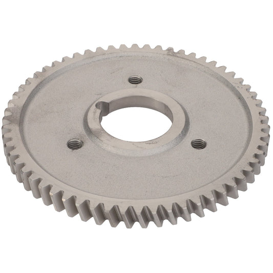 The AGCO | Helical Gear - V836119550 is a precision-engineered, metallic gear featuring evenly spaced teeth around its circumference and a central circular hole with two smaller holes nearby, specifically designed to optimize machinery performance. Built as part of AGCO Parts Genuine Gears, it ensures reliable gear assembly.