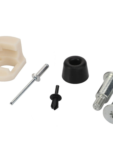 The AGCO | SMALL PARTS KIT - F931502030530 by AGCO is a curated set of six essential hardware components, including screws, a rubber cap, a plastic clip, and a sturdy metal pin.