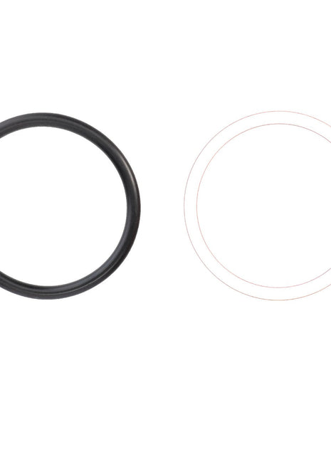 Side-by-side image displaying a black rubber O-ring on the left and a faded white outline of an O-ring on the right, indicating that product description information for the AGCO | SEAL KIT - F716961661010 by AGCO is currently unavailable.