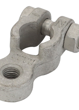 The AGCO | Connector - Acw1209970 from AGCO is a metallic terminal connector that includes a bolt and nut assembly, with a threaded hole on one end. Further product description details are currently unavailable.