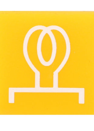 Close-up of a yellow square with a white, abstract symbol resembling a two-looped design and a base, identified as the AGCO | DECAL - D44900212 from the brand AGCO.