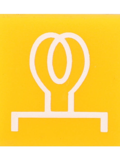 Close-up of a yellow square with a white, abstract symbol resembling a two-looped design and a base, identified as the AGCO | DECAL - D44900212 from the brand AGCO.