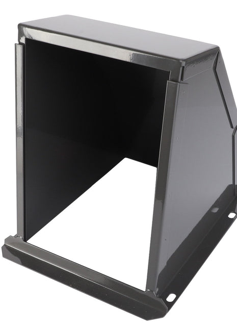 A metal rectangular structure with an open front and sloped sides, shown against a white background. The object, identified as "AGCO | INLET - D28585046" from the brand AGCO, features mounting holes at its base. However, there is no information available on its specific use or application.