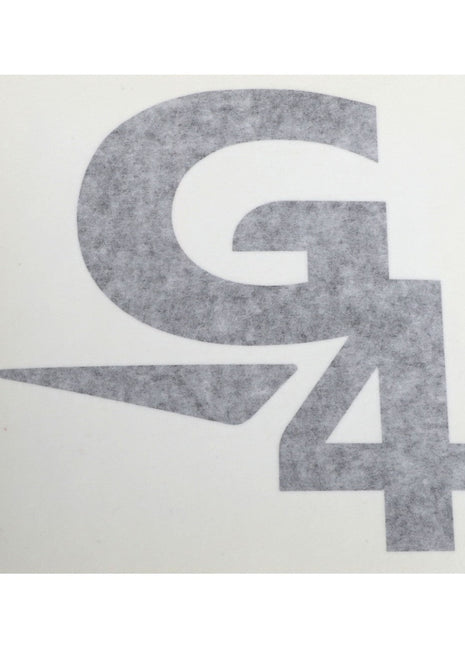 The AGCO DECAL - AG610784 features a sleek gray logo with the letters "G4" stylishly integrated, incorporating a dynamic triangular element seamlessly into the design.
