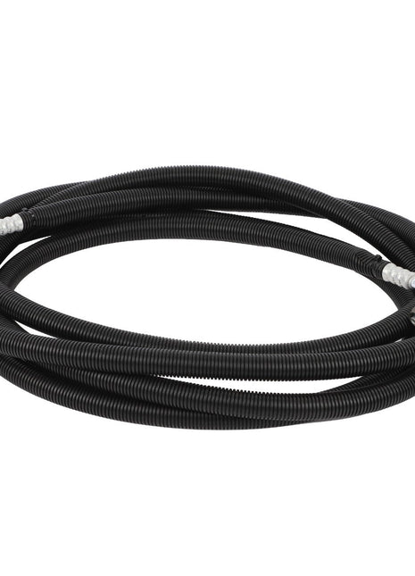 The AGCO | AIR CONDITIONING HOSE - ACY1581870 is a coiled black corrugated hose with metal fittings on both ends. Unfortunately, no current product description information is available.