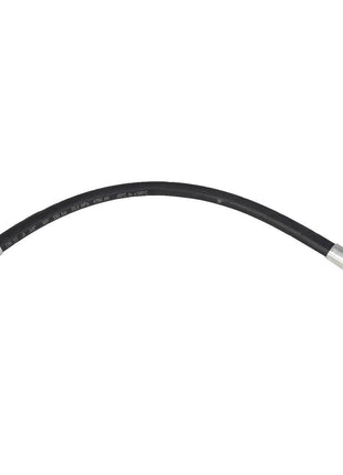 The AGCO hydraulic hose (model AL9031939) boasts a flexible black construction with metal fittings on both ends – one straight and the other angled – all showcased against a pristine white background.