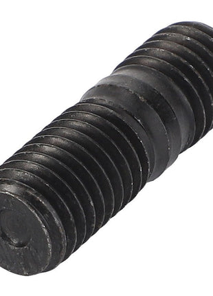 Close-up view of an AGCO | Stud Bolt - Acw1207070, a black, double-ended metal machine screw with threads on both ends. No current product description information is available.