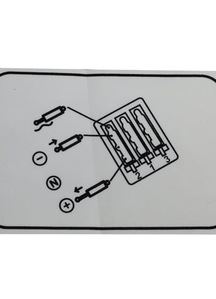 Diagram illustrating battery installation procedure, showing three batteries in a compartment with symbols for positive and negative terminals. No current product description information is available for AGCO | Decal - Acw0611890 by AGCO.