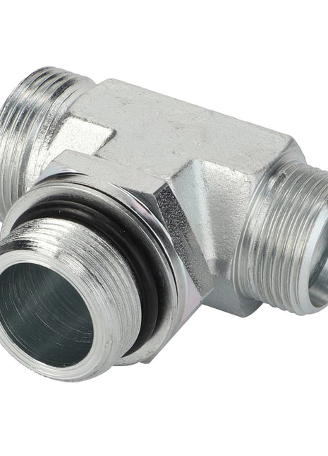 The AGCO | Reducer Fitting - Acw3389550 is a metal T-shaped pipe fitting with threaded ends and features a rubber O-ring on one of the outlets. No additional product description information is available at this time.