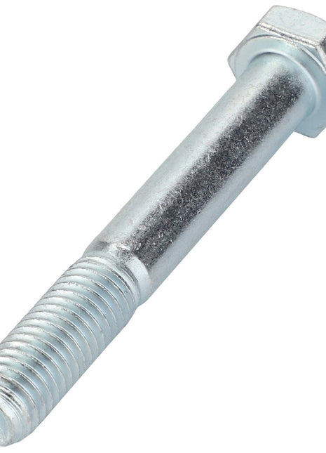 The AGCO | HEXAGONAL HEAD BOLT - 0901-11-48-00 is a hex bolt with a partially threaded shank, featuring a hexagonal head and a silver metallic finish. No current product description information is available.