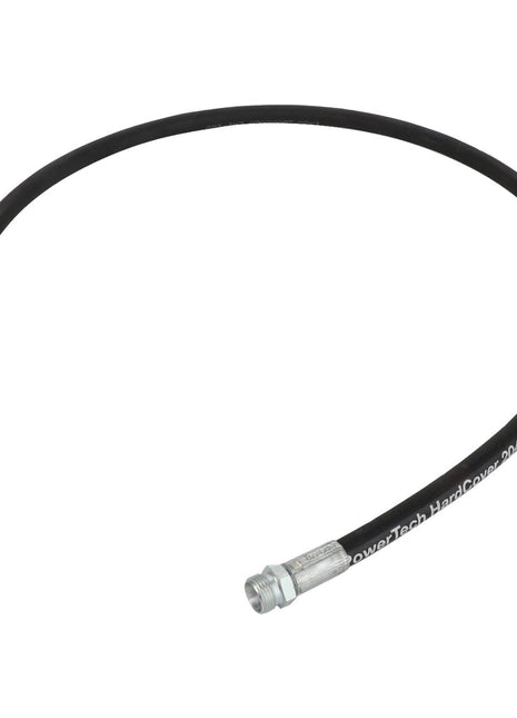 A black, curved AGCO hydraulic hose with metal fittings on both ends, designed for fluid transfer in hydraulic systems. No current product description information is available.