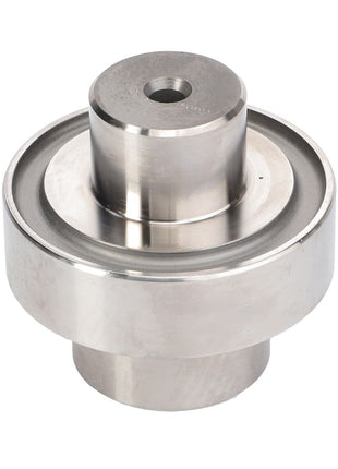 A close-up view of the AGCO Bearing Pin - F180300021270, showcasing its robust metal construction with a cylindrical core and meticulously crafted circular flange.