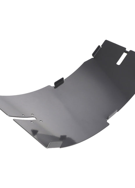 Introducing the AGCO | Plate - Acx2764630 by AGCO: This silver metal panel with curved edges and cutouts serves as a sleek housing or protective cover for a mechanical or electronic device.