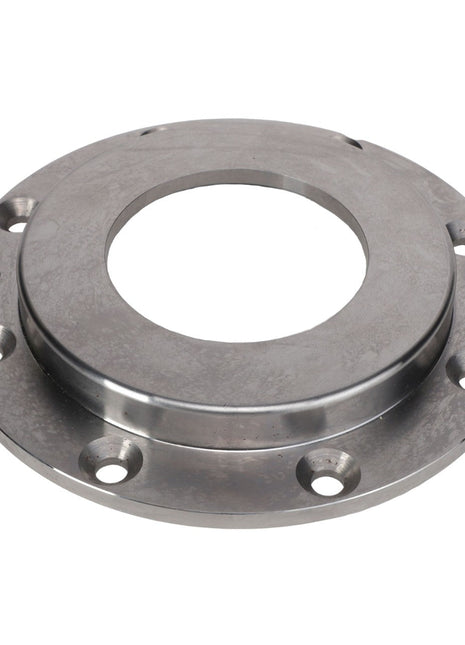 The AGCO | SPACER - AG726341, a circular metal flange with six evenly spaced bolt holes and a large central opening, is shown from above.