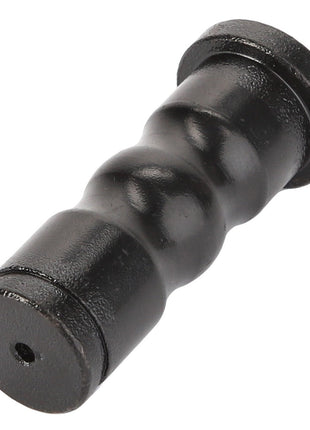 The AGCO Pin - Acp0497890, crafted by AGCO, is a sleek black metallic cylinder with a distinctive grooved structure. It features a flat base at one end and a rounded edge at the other.