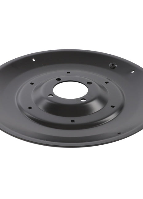 The AGCO | Skid 612Mm - Fel140717 is a black, circular metal plate featuring a central hole surrounded by smaller holes, designed as a mounting or support component to ensure maximum uptime and peak efficiency.