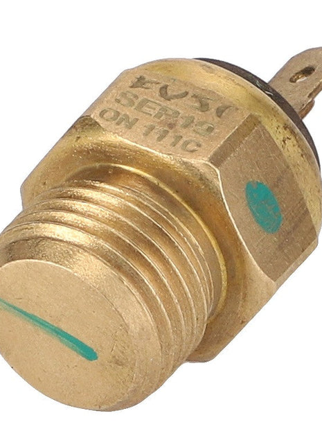 Introducing the AGCO | TEMPERATURE SENSOR - 0.010.2748.1: a high-quality brass sensor featuring a hexagonal head, threaded body, and single electrical terminal at the top. For any product inquiries or assistance with ordering, please contact our support team.