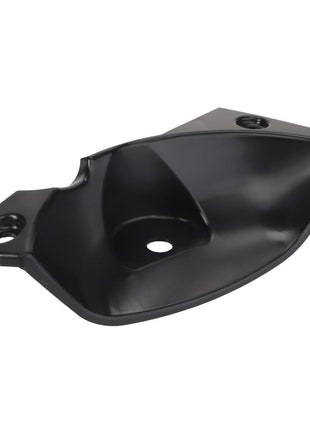 The AGCO Cover - Acw0645090 is a black plastic mounting bracket featuring two screw holes and a central indented area, ideal for securing or positioning various components.