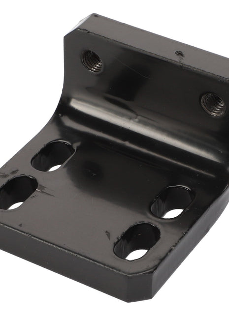 Introducing the AGCO Bracket - Acp0330800: a black metal bracket featuring four mounting holes and two threaded holes on a flat, angled surface. Perfect for your mounting needs.