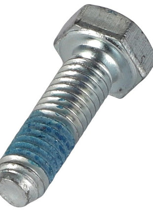 An AGCO metallic hex bolt, featuring blue thread locker on the threads, viewed from an angle. No further product description information is available for the AGCO | SCREW - 0901-30-31-00.