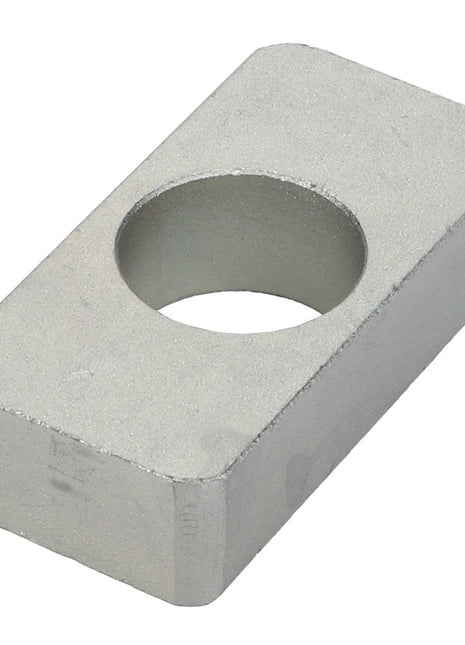 The AGCO Plate - Acp0693650 is a rectangular, silver metallic block with a prominent circular hole at its center.