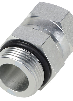 AGCO's ADAPTER - AG133437 is a metallic threaded pipe fitting featuring a hexagonal nut and an O-ring, expertly designed for seamlessly connecting two pipes or hoses in various systems.