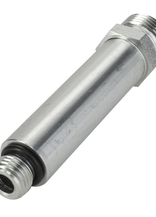 The AGCO | Union Fitting - Acw0260150 is a cylindrical metal coupling device featuring threaded ends and a central hexagonal nut, likely utilized as a connector or adapter in plumbing or mechanical systems. No further product description is available at this time.