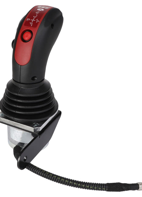 Introducing the AGCO JOYSTICK - AL4500759, a sleek black and red joystick equipped with a flexible cable attachment, a sturdy base, and a conveniently placed red button on the handle. Further product description details are currently unavailable.