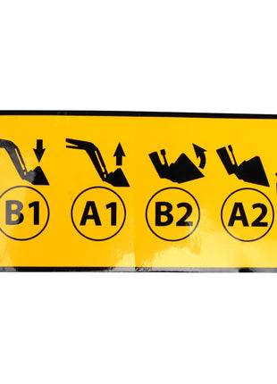 Yellow AGCO sign (DECAL - AL11135173) with black illustrations showing proper and improper ways to insert and remove objects labeled B1, A1, B2, and A2. No current product description information is available.