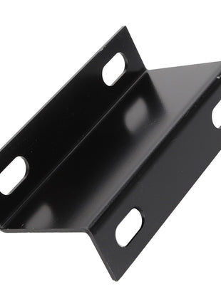 Presenting the AGCO | BRACKET - D28787425, a black metal bracket featuring four holes, specifically designed for mounting or support purposes. Please be aware that no additional product description information is available at this time.