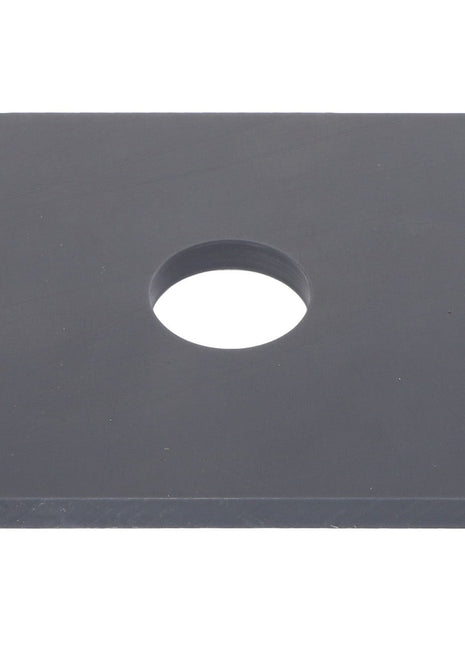 A sleek black square AGCO plate featuring a circular hole at its center, known as the Walker Pivot Washer - Acp0013720.