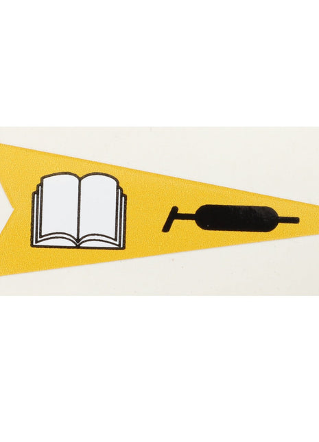 A yellow pennant featuring an open book and a rolling pin emblem; detailed description not provided for AGCO | Adhesive - Acp0306370 by AGCO.