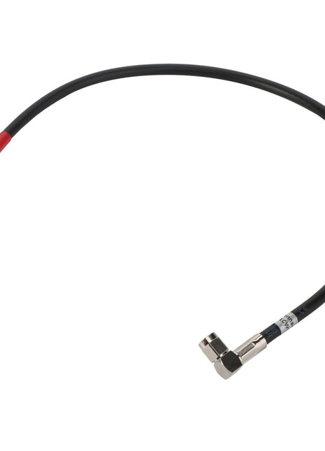 The AGCO Cable - Acw1091270, a black coaxial cable from the AGCO brand, features a right-angle connector on one end and a straight connector on the other, designed for seamless connections.
