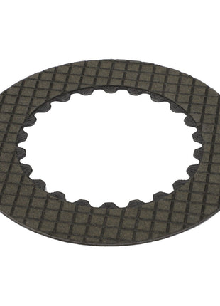 The AGCO | DISC - 0.008.5074.2 is a circular friction clutch plate featuring a textured surface and toothed inner edge, designed for use in automotive and machinery applications. For product questions or ordering details, please contact support at AGCO.