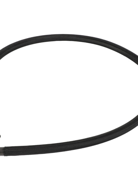 A black flexible AGCO | Coolant Hose - Acw7588930 with both ends open, coiled in a circular shape on a plain white background.