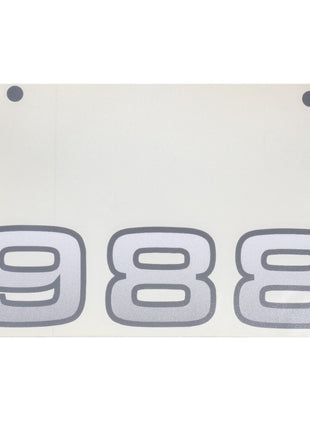 The AGCO DECAL - AL11135493 showcases the number 988 in large, bold, gray digits on a pristine white sign.