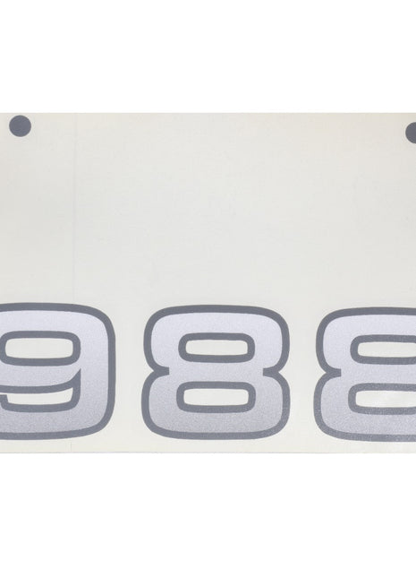 The AGCO DECAL - AL11135493 showcases the number 988 in large, bold, gray digits on a pristine white sign.