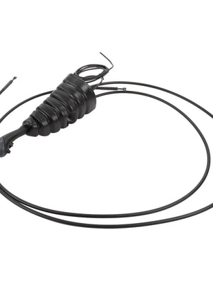 A sleek, black AGCO LEVER (AL5020954) coiled electrical cable with connectors at each end, elegantly displayed in a loose, circular arrangement.