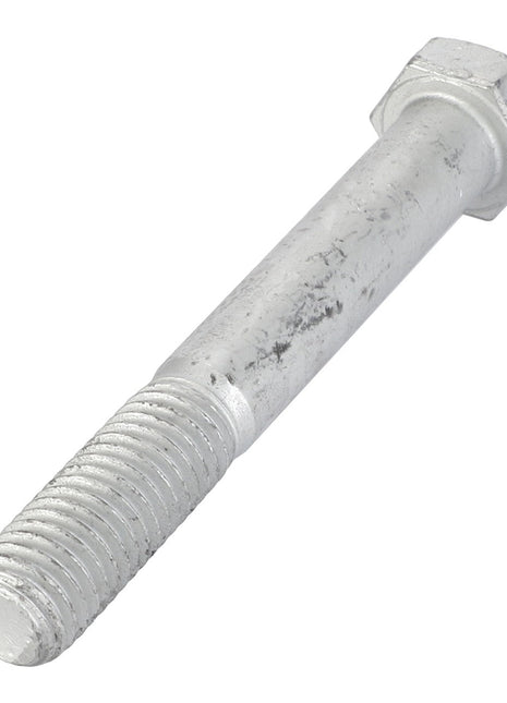 The AGCO | HEXAGONAL HEAD BOLT - AG552046, a robust metallic hex bolt with a partially threaded shaft, is ideal for securing heavy materials.