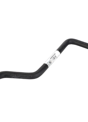 A black, bent hose made of metal or rubber with a white label featuring text, likely used in automotive or industrial applications, branded as AGCO and known as Hose - Acw0487440.