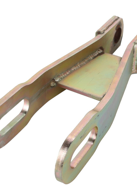 The AGCO Draft Rod - Fel153425 is a metal bracket with two parallel arms, featuring holes at the ends for mounting purposes.