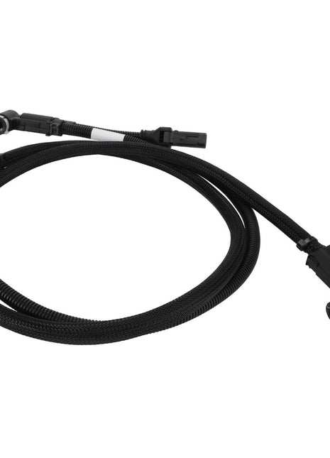 The AGCO Def Harness - Acw0484590 is a coiled black cable featuring connectors on both ends, designed for automotive or mechanical applications. No current product description information available.