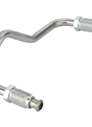 The AGCO | Pipe - Acw146551A is a metal, zigzag-shaped pipe featuring two threaded fittings at each end, specifically designed for connecting fluid systems. Note: No further product description information is currently available.