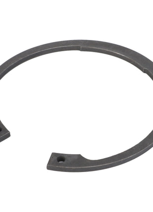 AGCO CIRCLIP - D42516700: A steel snap ring featuring two small holes on either end, partially open and circular in shape. No current product description information is available.