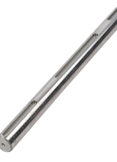 The AGCO SHAFT - D28274026 is a cylindrical metal rod featuring three evenly spaced slots along its length. Currently, there is no additional product description information available for this item.