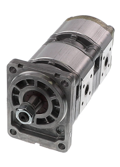 The AGCO Hydraulic Pump - Acx3431510 is a metal hydraulic gear pump featuring a silver finish and multiple connection ports. No current product description information is available at this time.