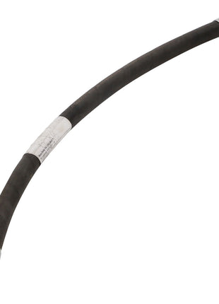 The AGCO | Hydr. Hose - Acx2804810 is a sturdy, flexible black rubber hose featuring durable metal connectors on both ends.