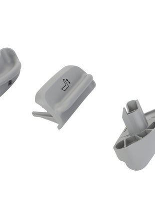Three gray plastic components, identified as AGCO HANDLE SUPPORT - F930500030500, are displayed on a white background. Currently, there is no additional product description available.