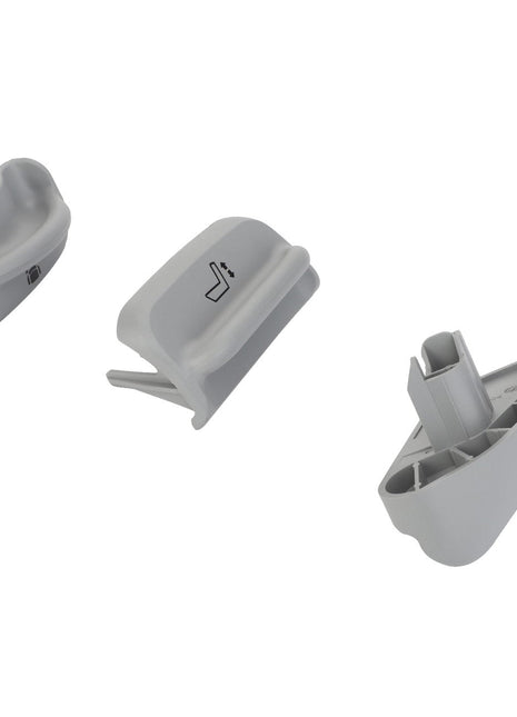 Three gray plastic components, identified as AGCO HANDLE SUPPORT - F930500030500, are displayed on a white background. Currently, there is no additional product description available.