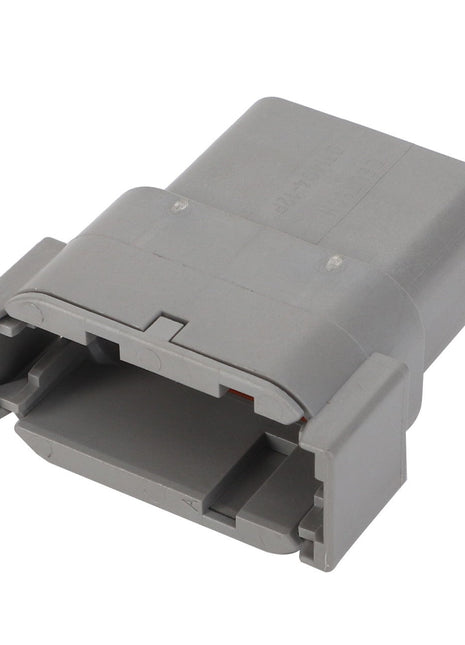 The AGCO Receptacle Connector - AG523785 is a gray rectangular plastic electrical connector featuring an open slot, designed for connecting cables or wires.